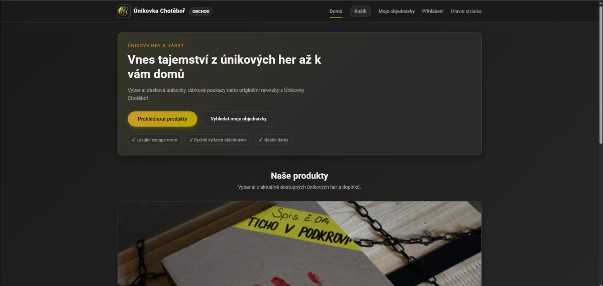 Únikovka Chotěboř – E-shop